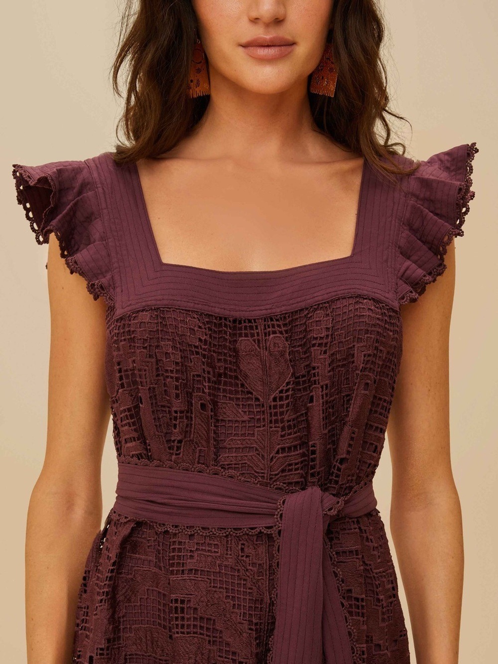 Farm Rio Brown Pineapple Guipure Midi Dress - Picture 4 of 10